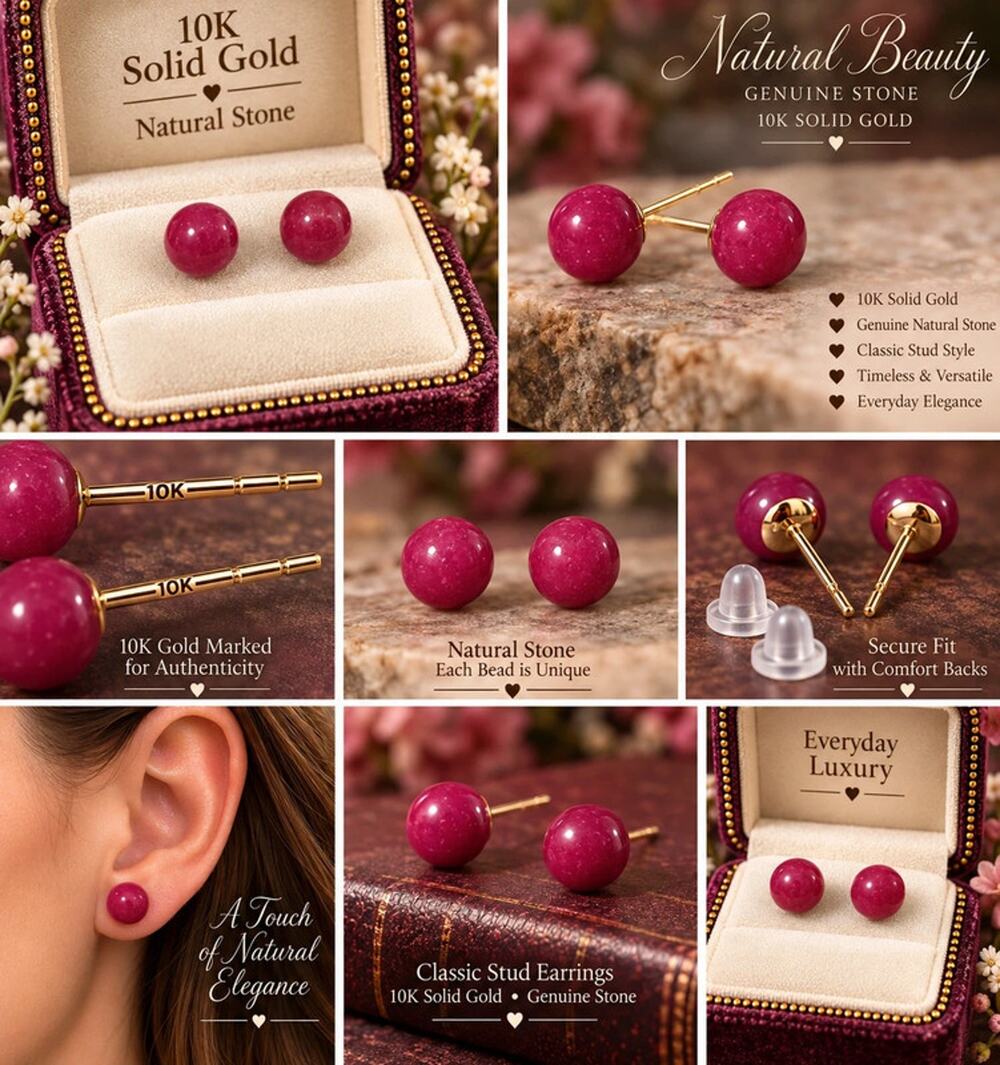 10k solid gold post with natural jadite stone